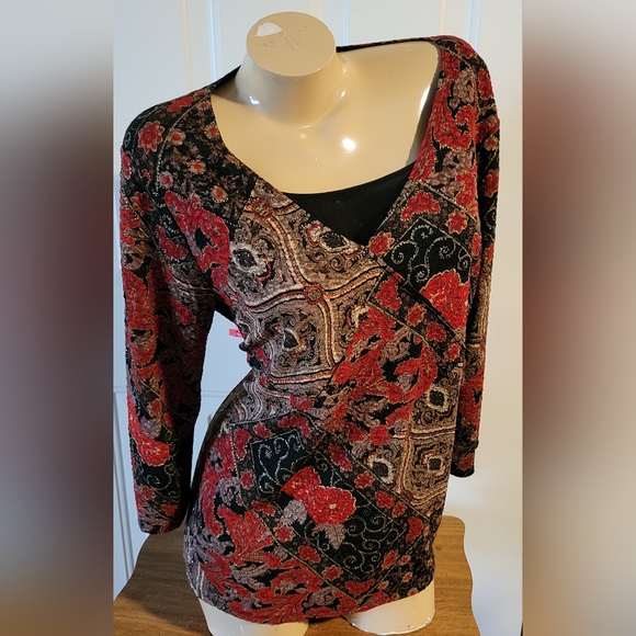 Gorgeous Holiday Blouse L-XL Like New - Picture 2 of 6
